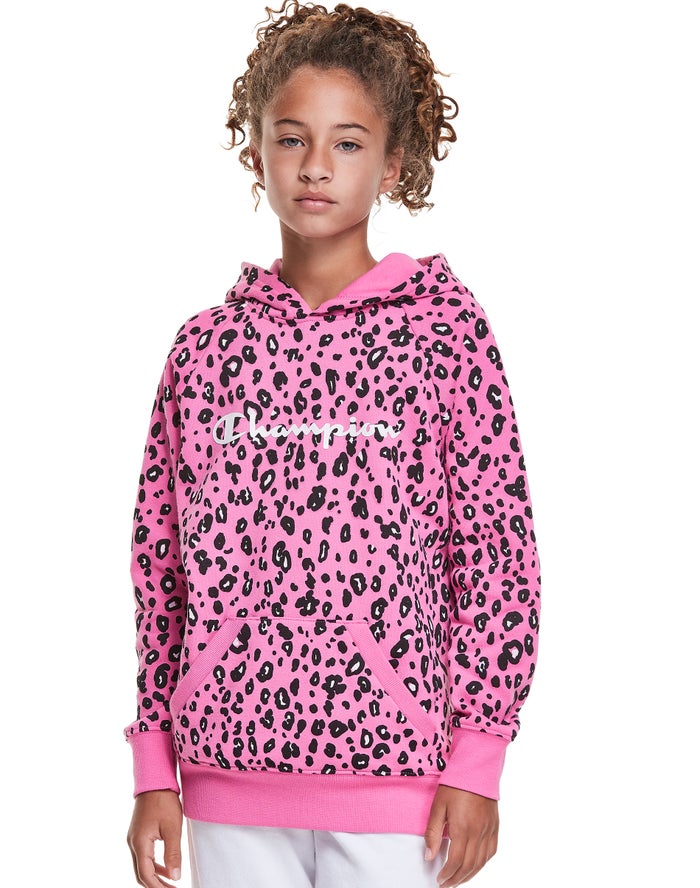 Champion Hoodie Meisjes - Roze/Zwart - Fleece Raglan Leopard Print ( 849726-ITO )